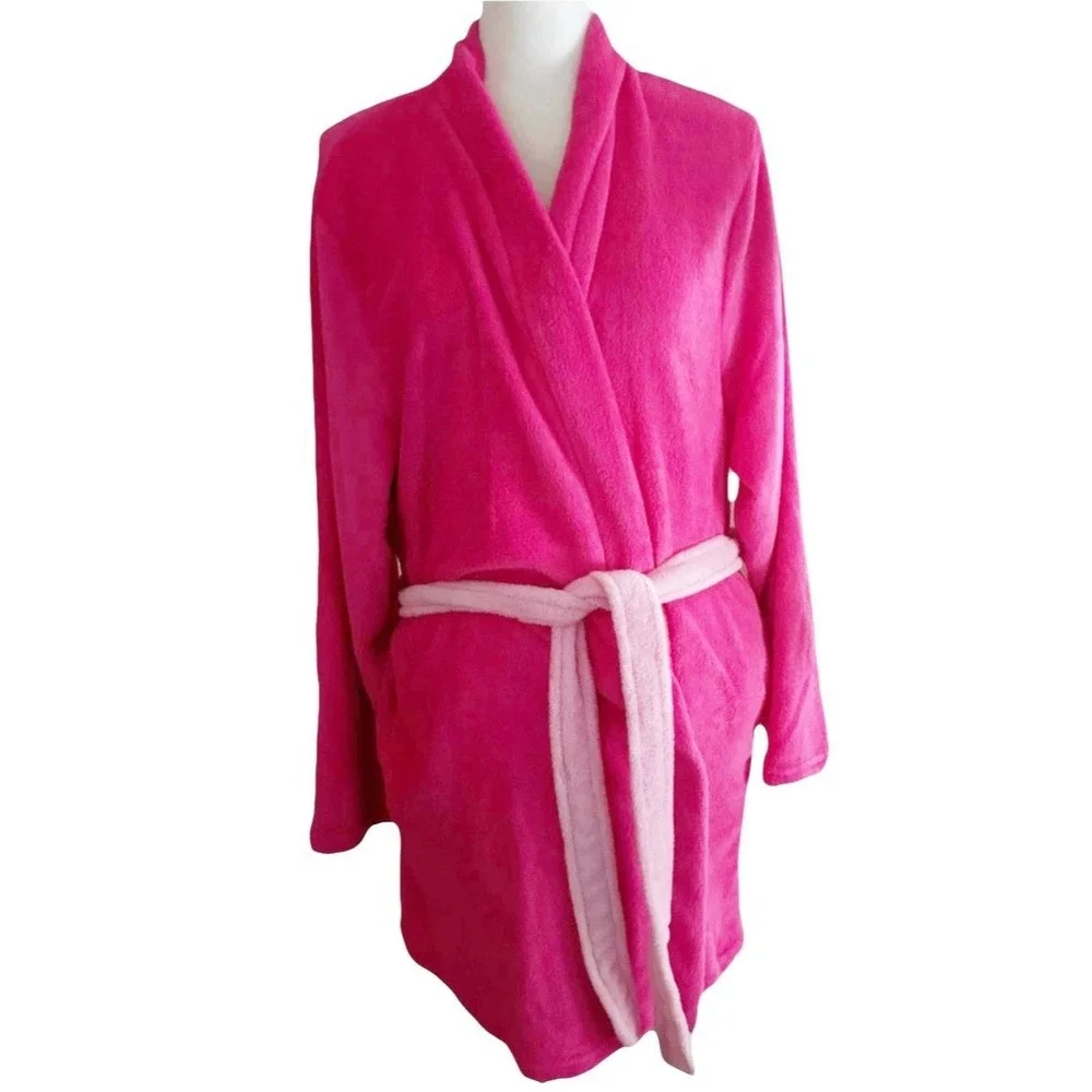 New Sanrio hello Kitty Hot pink Embroidered Back pockets belted‎ tie robe 2XL